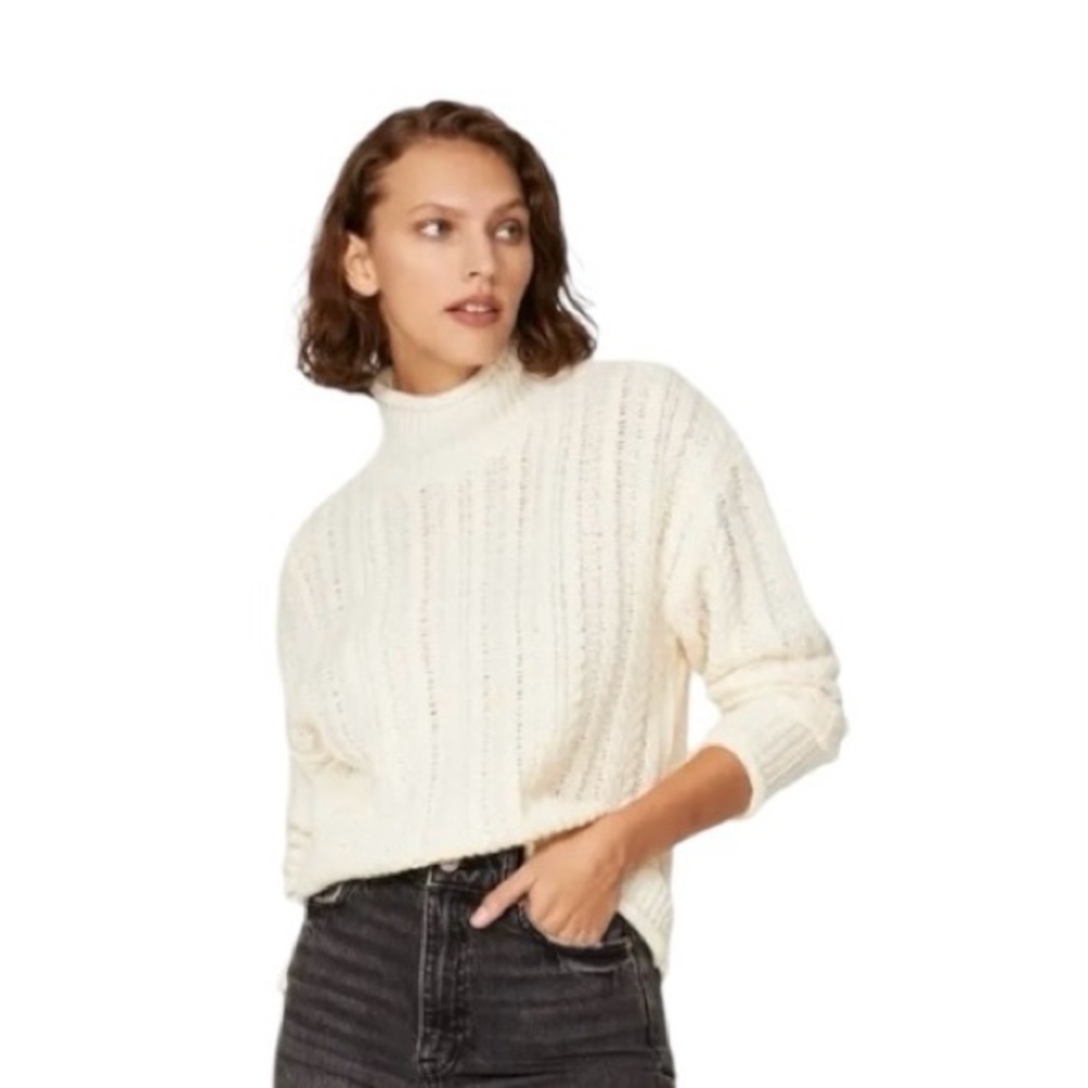 Louna Cable Knit Mock Neck Sweater Off White Size Large